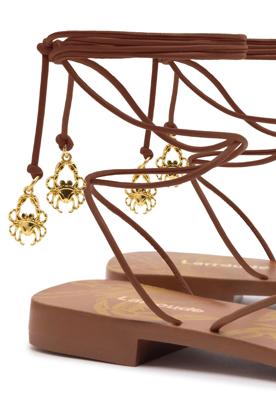 Larroude Nadia Flat Sandal In Caramel Leather