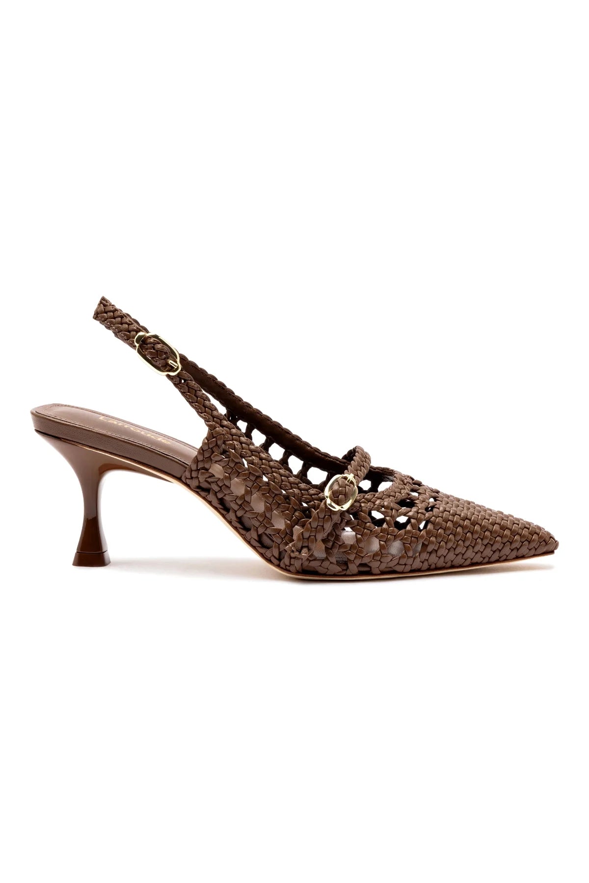 Larroude Ines Macrame Pump In Burnt Umber Leather