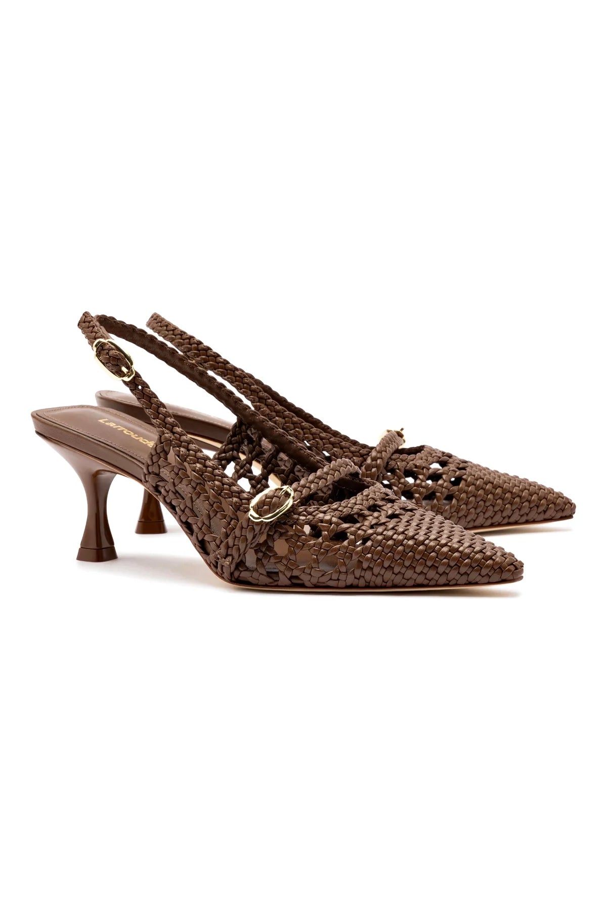 Larroude Ines Macrame Pump In Burnt Umber Leather