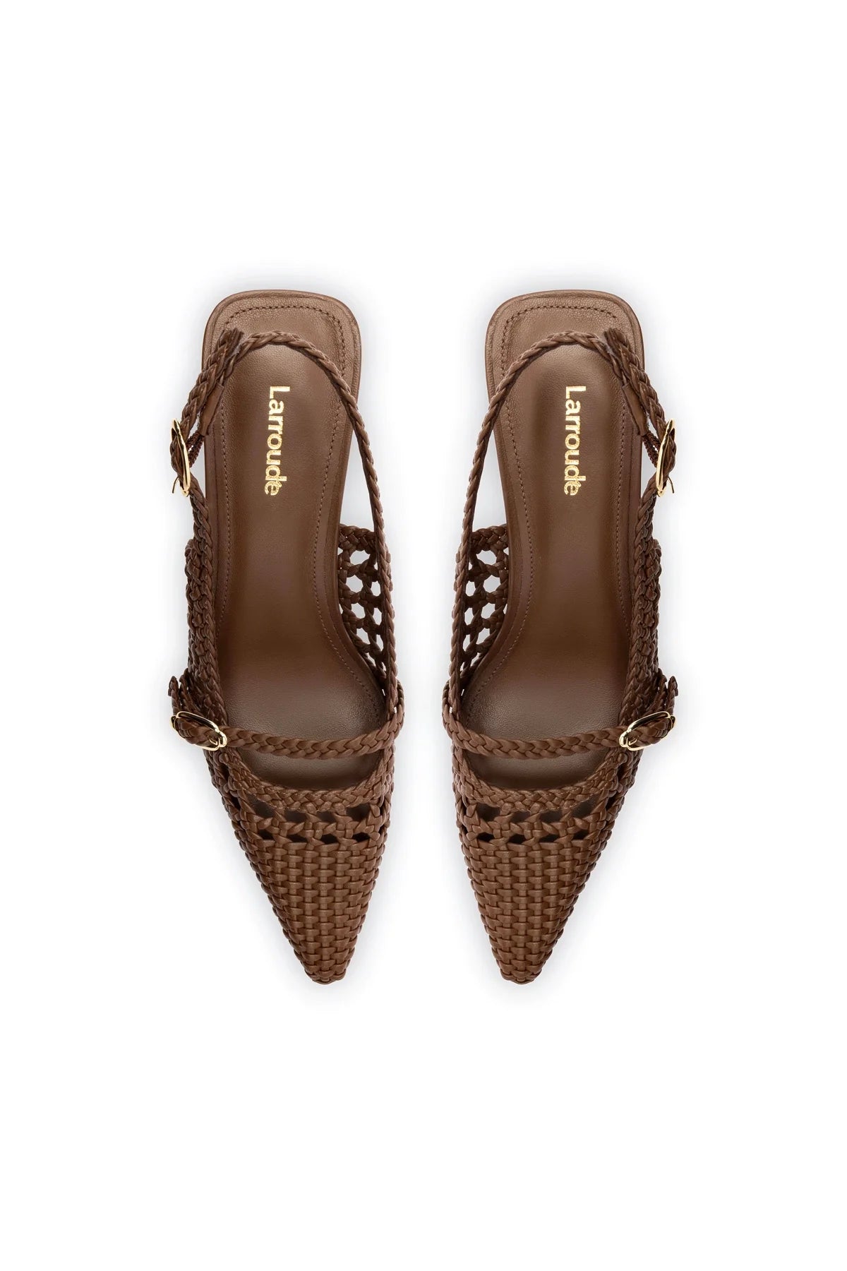 Larroude Ines Macrame Pump In Burnt Umber Leather