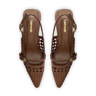 Larroude Ines Macrame Pump In Burnt Umber Leather
