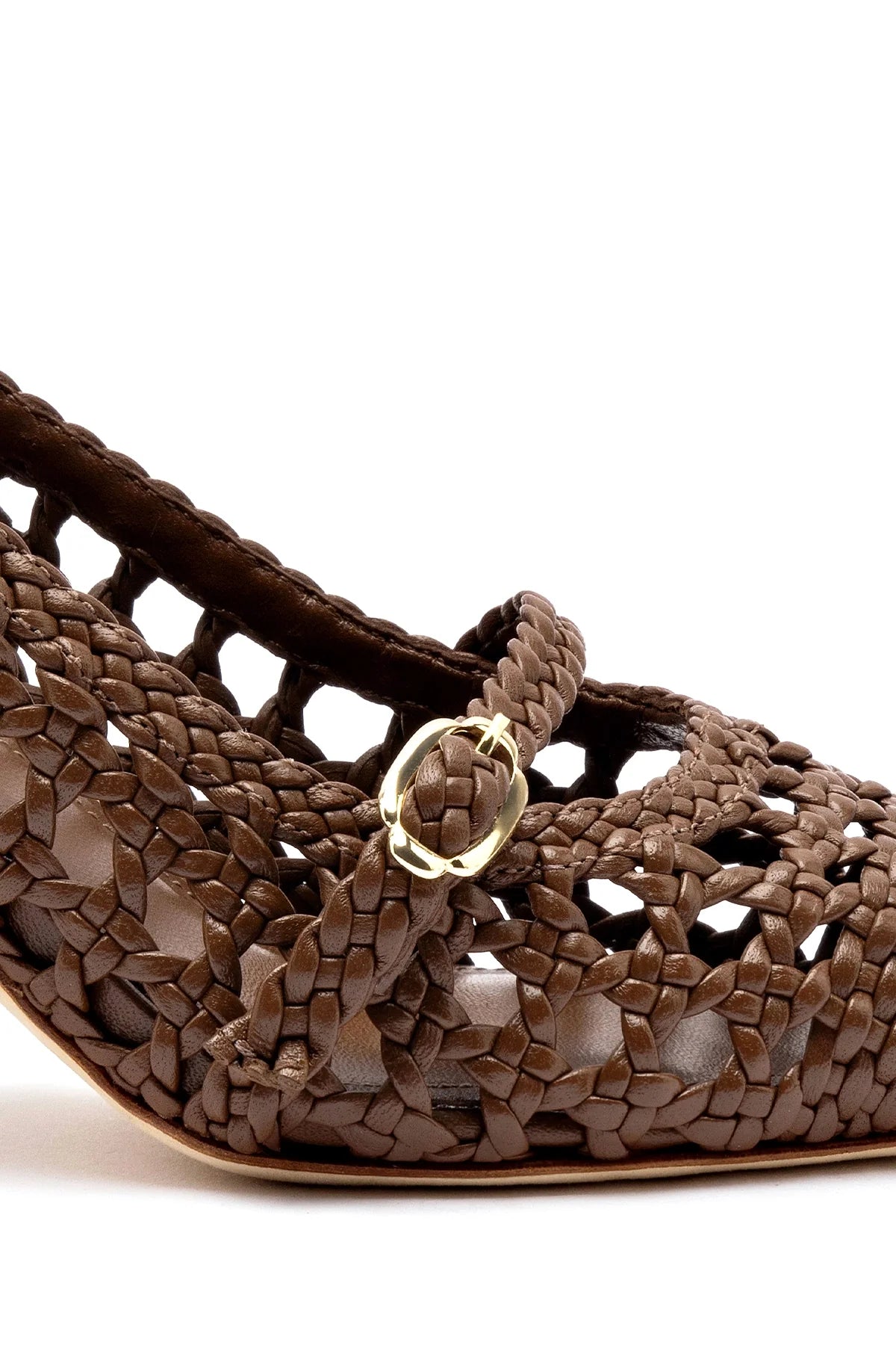 Larroude Ines Macrame Pump In Burnt Umber Leather