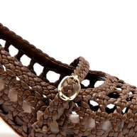 Larroude Ines Macrame Pump In Burnt Umber Leather
