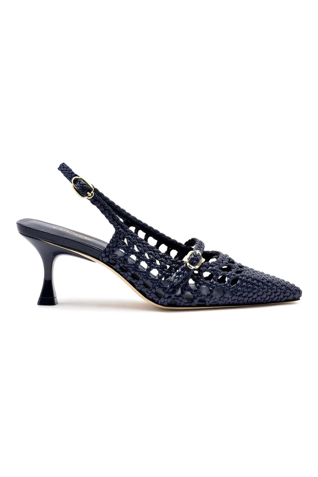 Larroude Ines Macrame Pump In Navy Leather