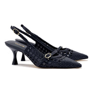 Ines Macrame Pump In Navy Leather