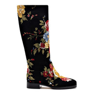 Larroudé X Markarian Flat Boot In Black Wool And Floral Embroidery