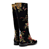 Larroudé X Markarian Flat Boot In Black Wool And Floral Embroidery