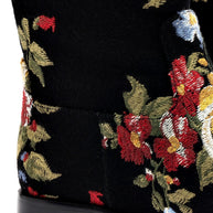 Larroudé X Markarian Flat Boot In Black Wool And Floral Embroidery