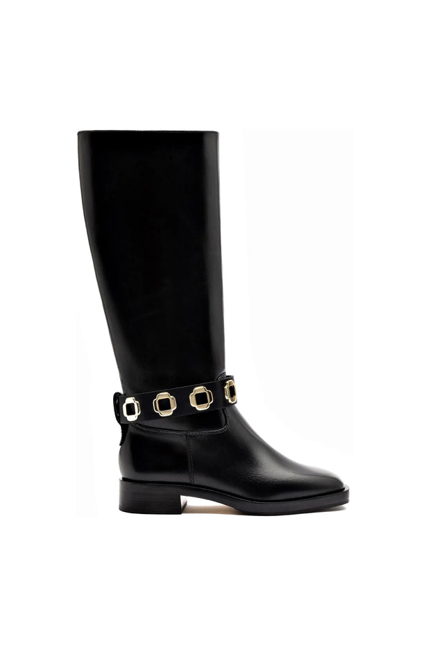 Larroude Milan Flat Boot In Black Leather