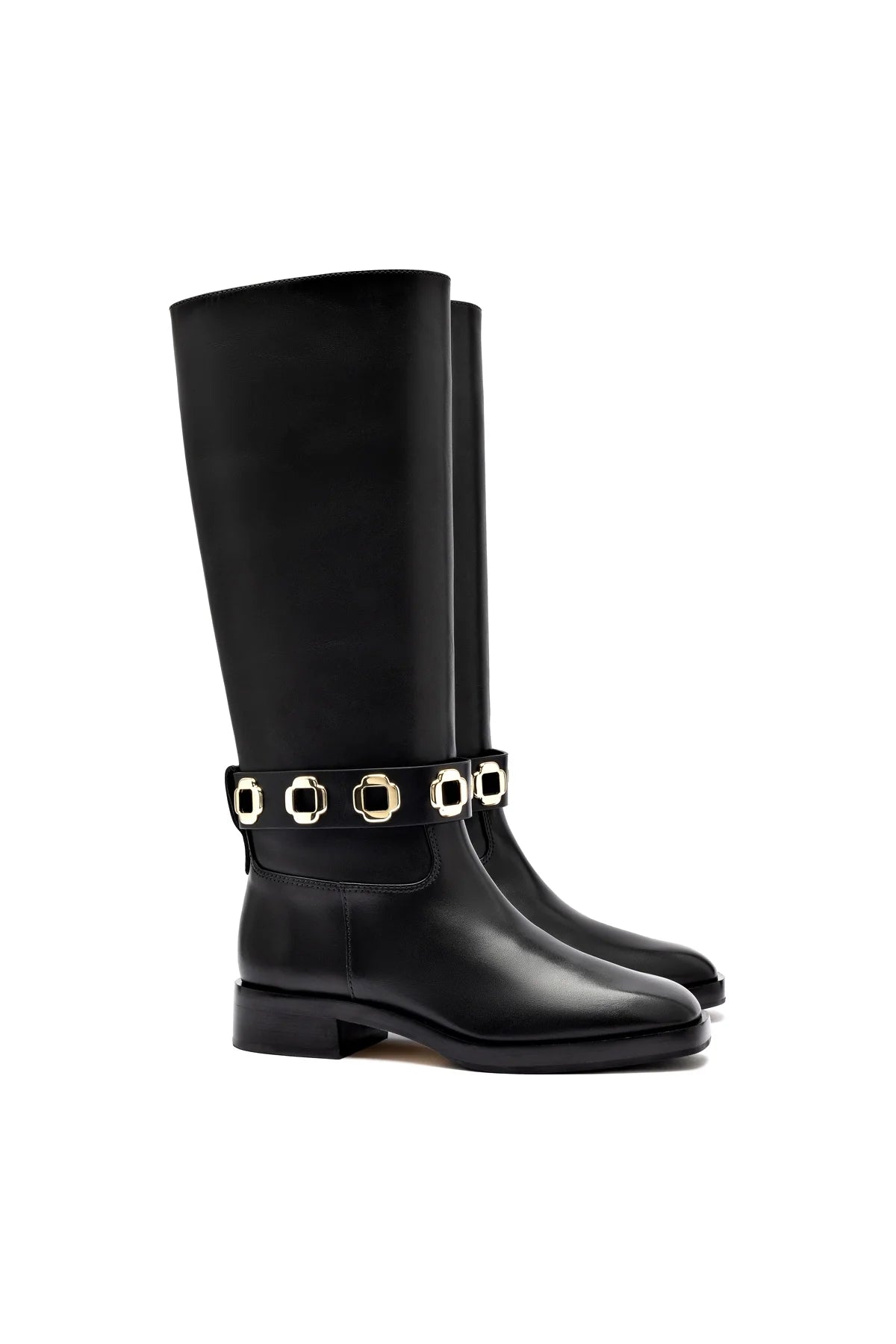 Larroude Milan Flat Boot In Black Leather
