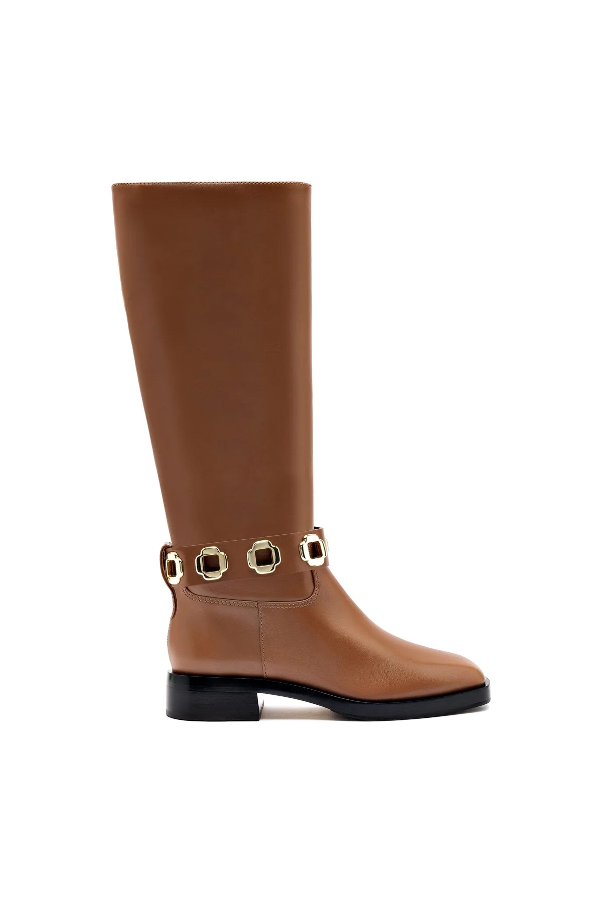 Larroude Milan Flat Boot In Caramel Leather