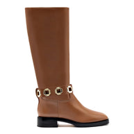 Larroude Milan Flat Boot In Caramel Leather