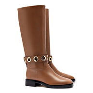 Larroude Milan Flat Boot In Caramel Leather