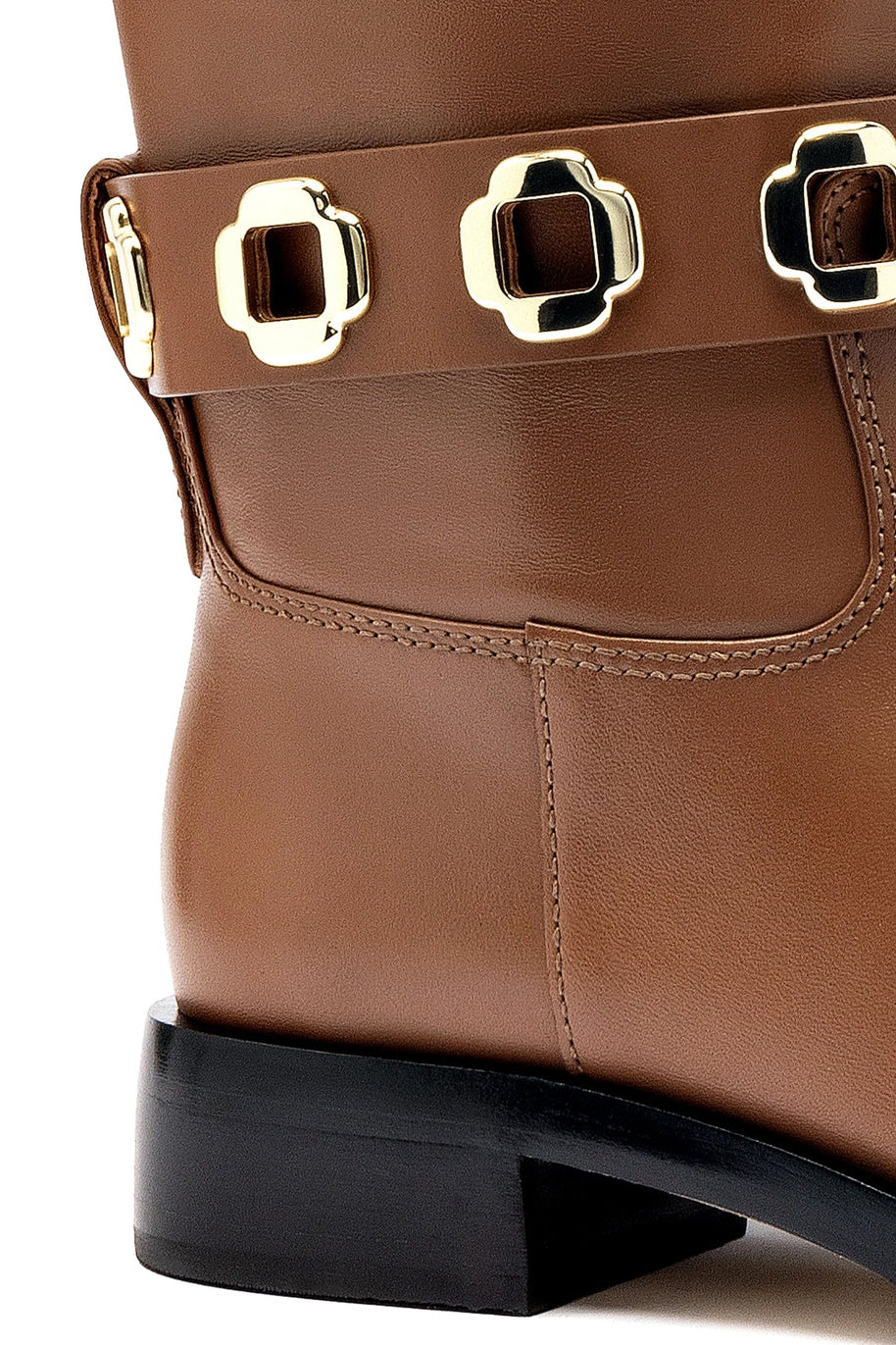 Larroude Milan Flat Boot In Caramel Leather