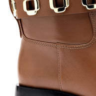 Larroude Milan Flat Boot In Caramel Leather