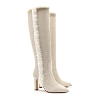 Larroude Cindy Hi Faux Fur Boot In Grey Mushroom Suede and Natural Shearling