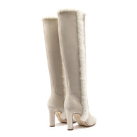 Larroude Cindy Hi Faux Fur Boot In Grey Mushroom Suede and Natural Shearling