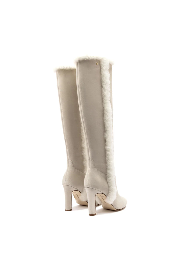 Larroude Cindy Hi Faux Fur Boot In Grey Mushroom Suede and Natural Shearling