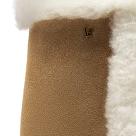 Larroude Cindy Hi Faux Fur Boot In Peanut Suede and Natural Shearling