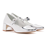 Larroude Blair Block Pump In Silver Specchio