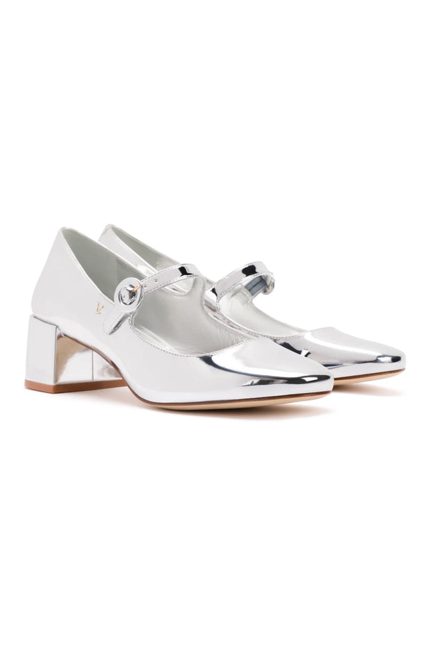 Larroude Blair Block Pump In Silver Specchio