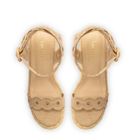 Larroude Florence Broderie Wedge In Beige Raffia