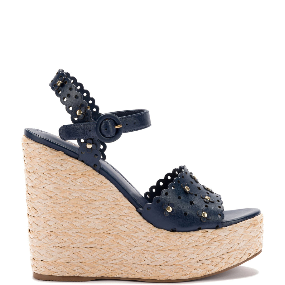 Larroude Jasmine Wedge In Navy Leather