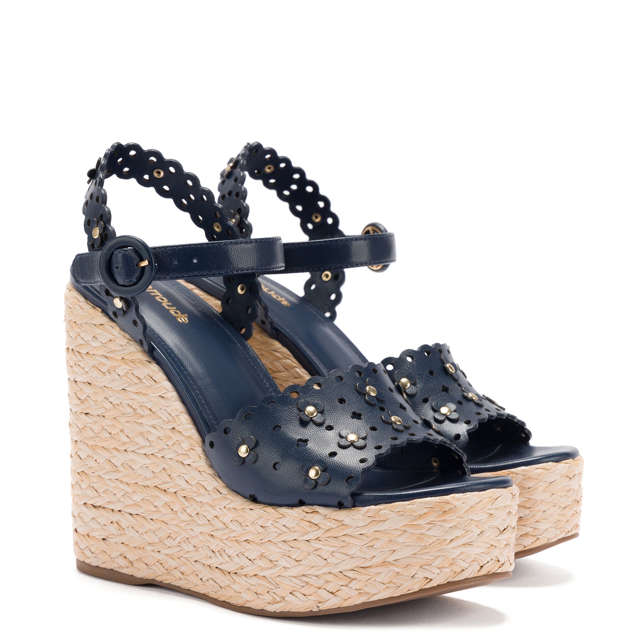 Larroude Jasmine Wedge In Navy Leather