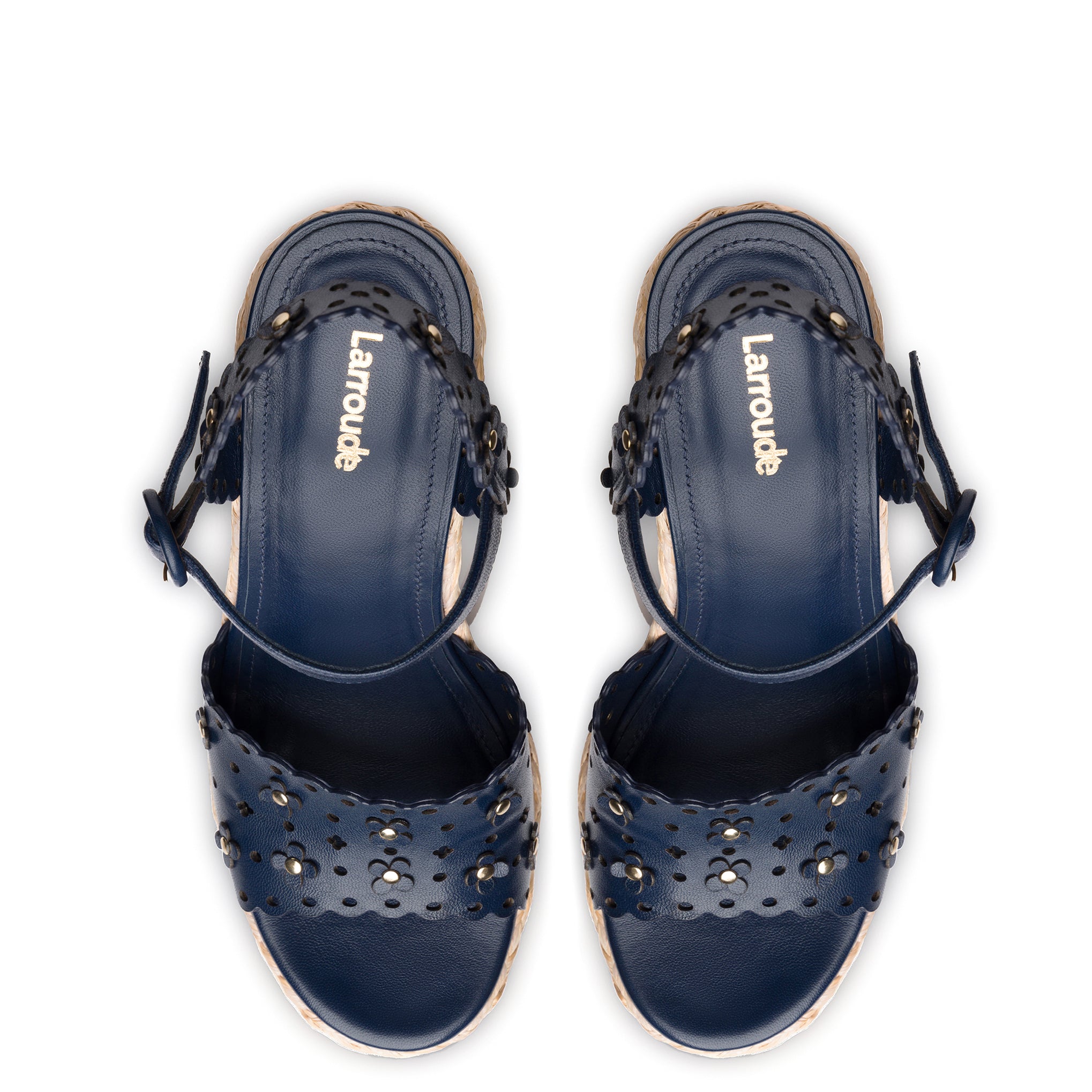 Larroude Jasmine Wedge In Navy Leather