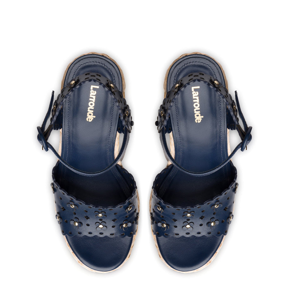 Larroude Jasmine Wedge In Navy Leather
