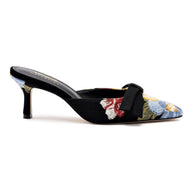 Larroudé x Markarian Mule In Black Wool and Floral Embroidery