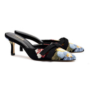 Larroudé x Markarian Mule In Black Wool and Floral Embroidery