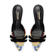 Larroudé x Markarian Mule In Black Wool and Floral Embroidery
