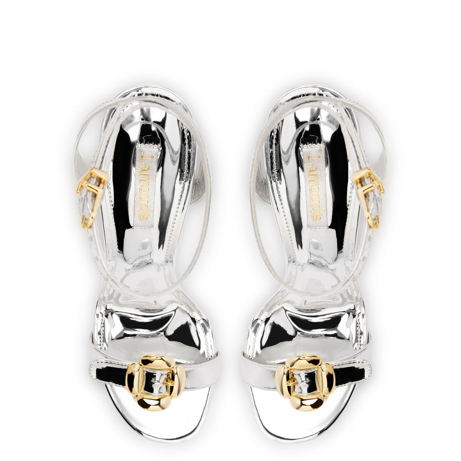Larroude Maizie Sandal In Silver Specchio