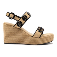 Larroude Milan Espadrille In Beige Raffia and Black Trimming
