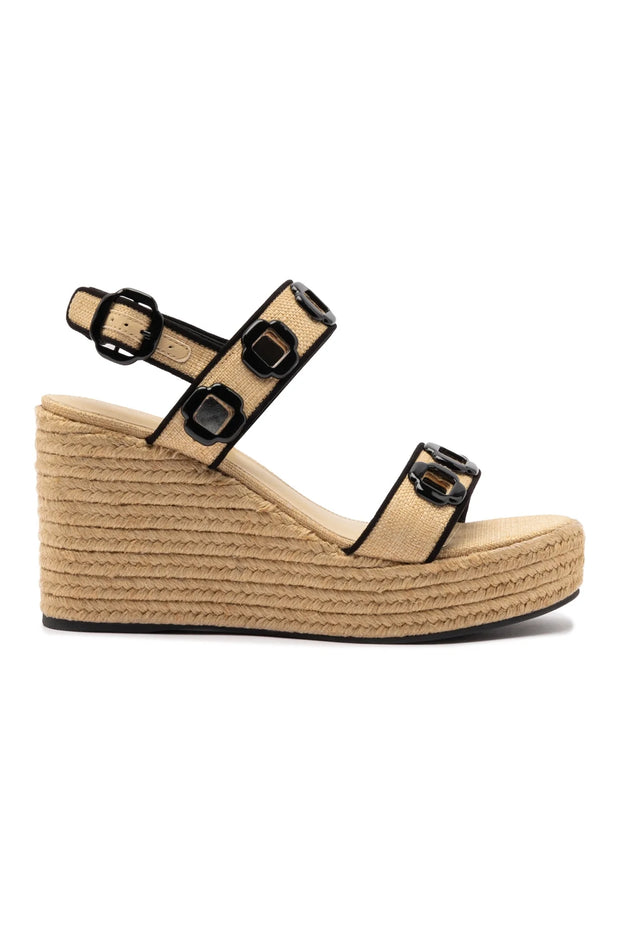 Larroude Milan Espadrille In Beige Raffia and Black Trimming
