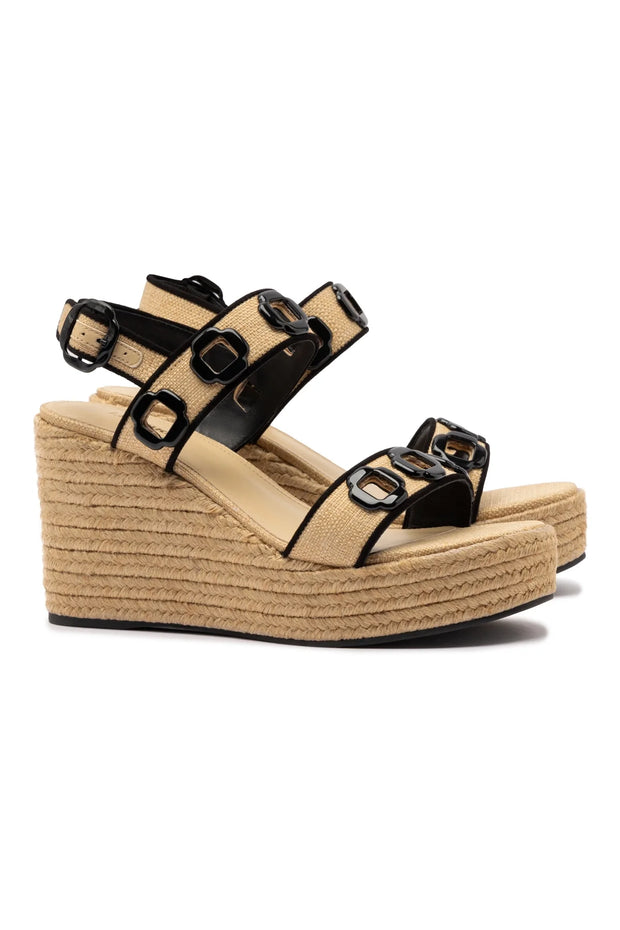 Larroude Milan Espadrille In Beige Raffia and Black Trimming