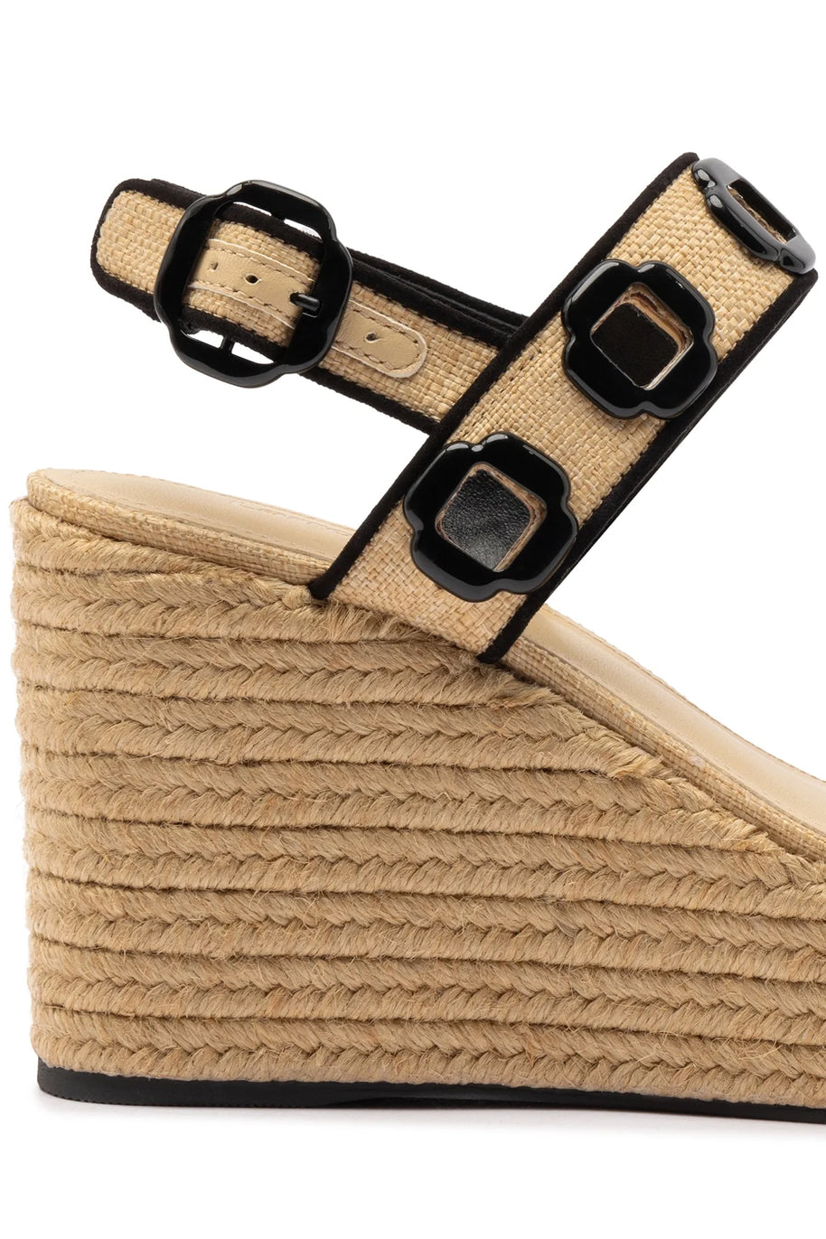 Larroude Milan Espadrille In Beige Raffia and Black Trimming