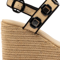 Larroude Milan Espadrille In Beige Raffia and Black Trimming
