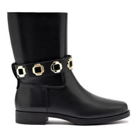 Larroude Milan Flat Bootie In Black Water Resistant Leather