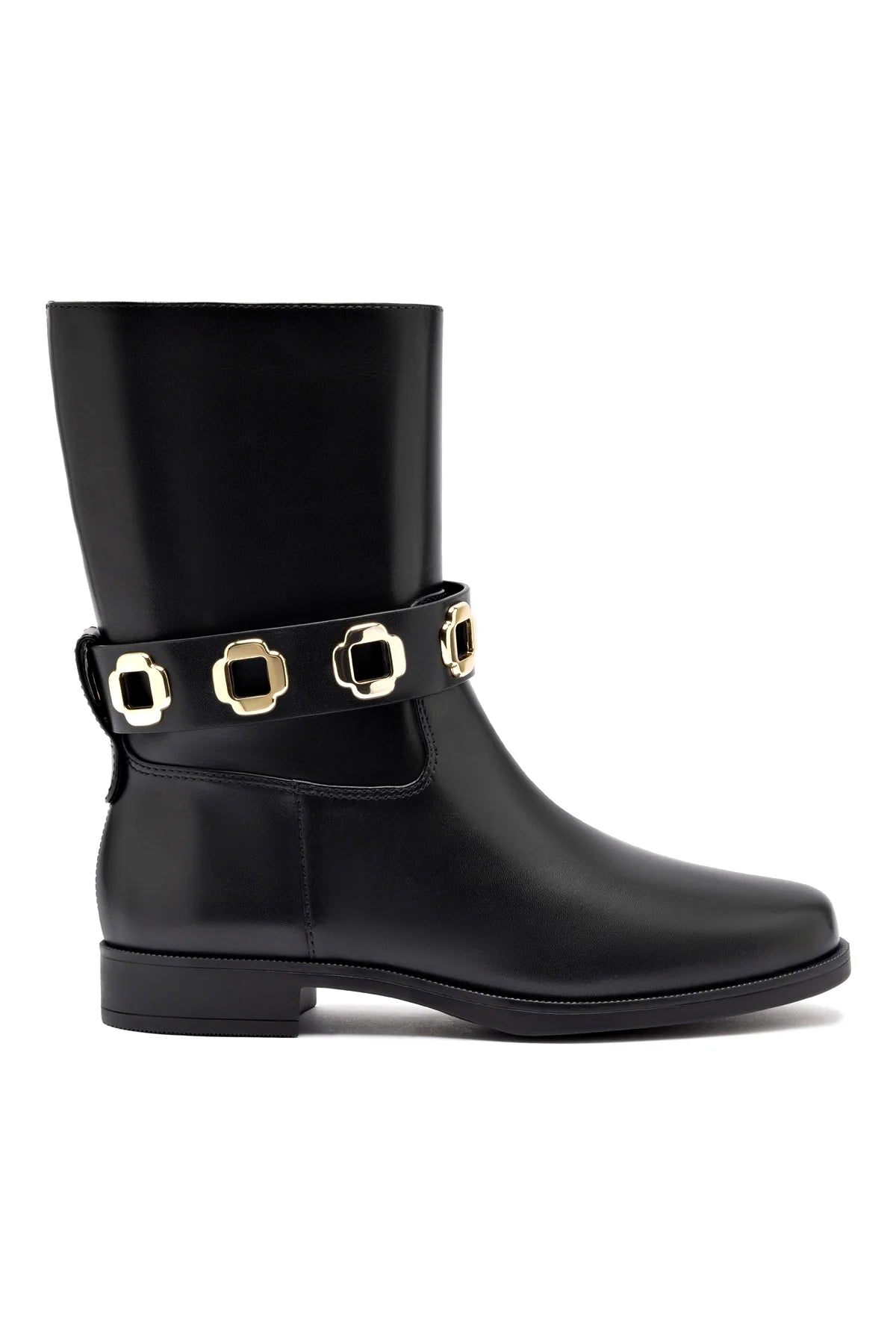 Larroude Milan Flat Bootie In Black Water Resistant Leather