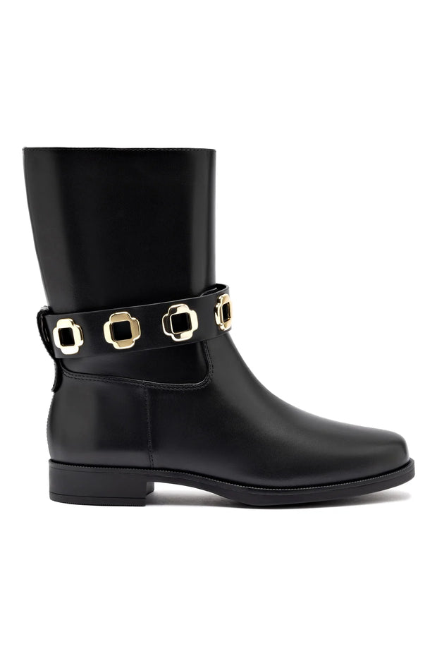 Larroude Milan Flat Bootie In Black Water Resistant Leather