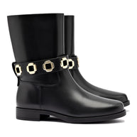 Larroude Milan Flat Bootie In Black Water Resistant Leather