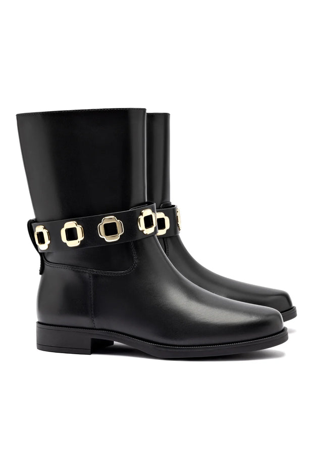 Larroude Milan Flat Bootie In Black Water Resistant Leather