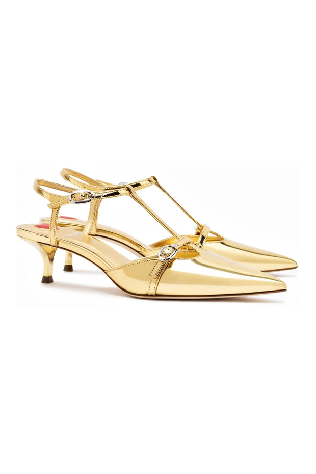 Larroude Grace Pump In Gold Specchio