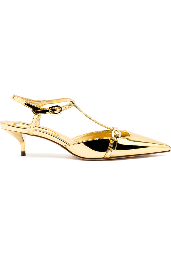 Larroude Grace Pump In Gold Specchio