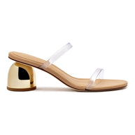 Larroude Dew Drop Mule In Tan Leather and Vinyl