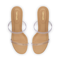Larroude Dew Drop Mule In Tan Leather and Vinyl