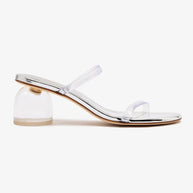 Larroude Dew Drop Mule In Silver Specchio And Vinyl