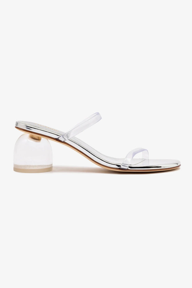Larroude Dew Drop Mule In Silver Specchio And Vinyl